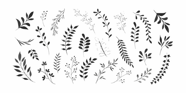 Foliage Silhouette Set Against White Background Botanical Illustration