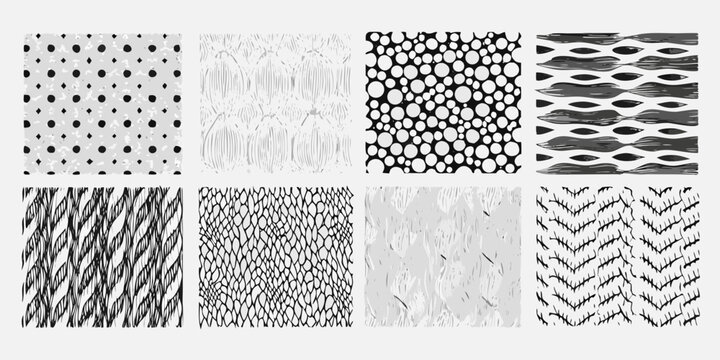 Hand Drawn Texture Patterns Swatches In Black And White