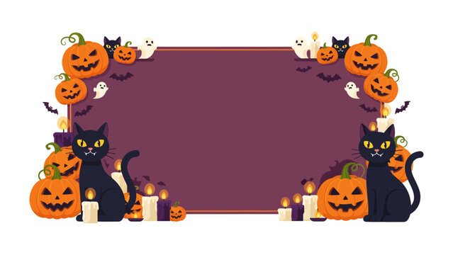 Spooky Halloween Frame: A whimsical Halloween-themed frame adorned with carved pumpkins, playful ghosts, black cats, and flickering candles.
