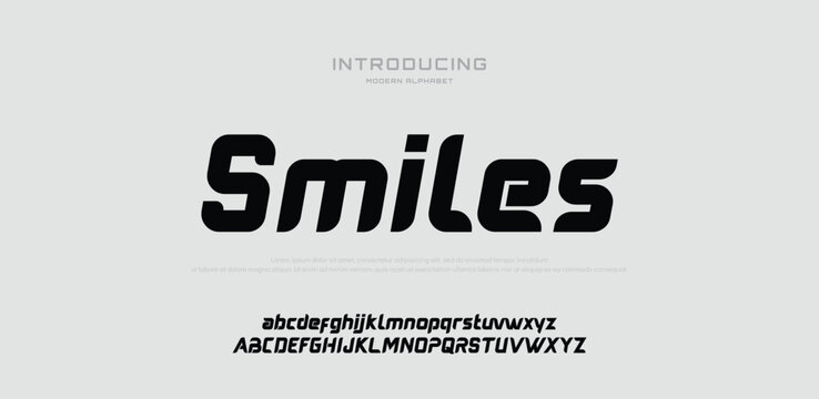 Smiles Sports modern urban alphabet font. Digital abstract futuristic, logo, music, sport, minimal technology typography. Simple numeric vector illustration
