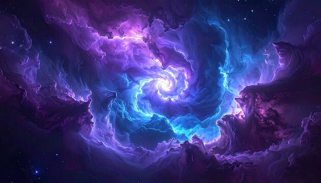 Vibrant Swirling Nebula in Deep Space with Stars.