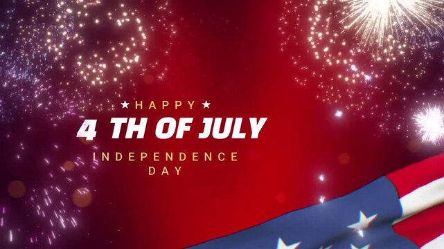 Independence day fireworks display with american flag