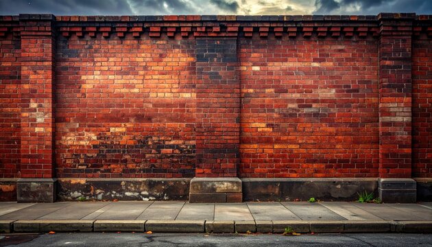 Old Red Brick Wall with Pavement and Street.