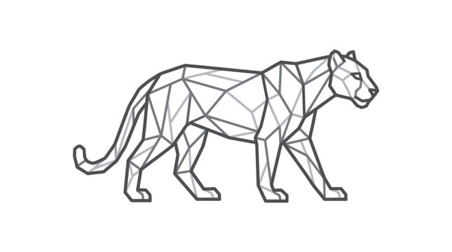 Geometric low poly line art of walking panther predator.
