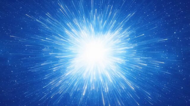 Bright blue explosion of light with radiant beams spreading outward. Represents energy, creativity, and dynamic motion in visual storytelling