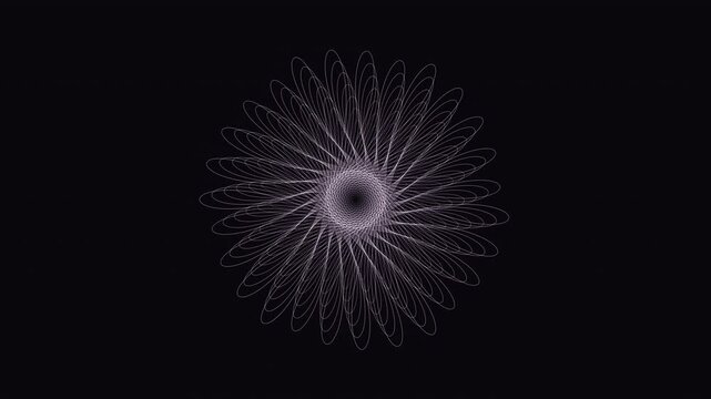 A mesmerizing seamless 4K loop of a glowing violet spirograph sacred-geometry pattern breathing in radial symmetry with cinematic depth. Ideal for screen saver, yoga. 4K UHD.