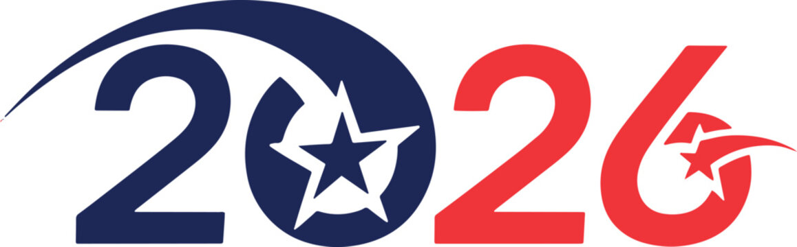 2026 year numbers with abstract design blue red for future events.