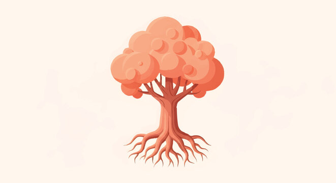 Stylized Peach Tree Illustration with Roots, Minimalist Vector Design Representing Growth, Stability, and Family Heritage Concepts