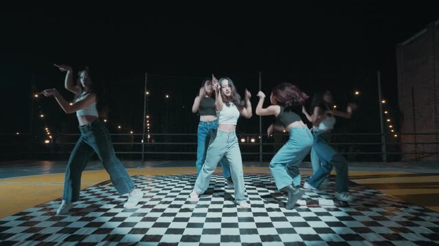 Kpop Style Girl Group Dancing on Basketball Court