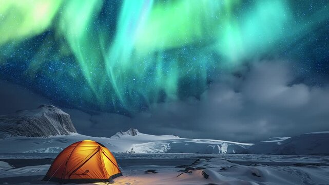 North Pole Aurora Celestial Dreams Time Lapse Pan R Generative AI