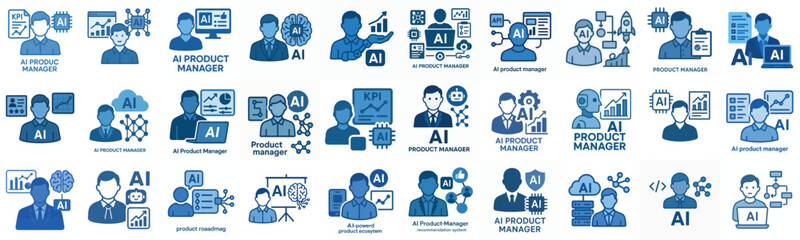 Fototapeta premium flat vector icon AI Product Manager blue color