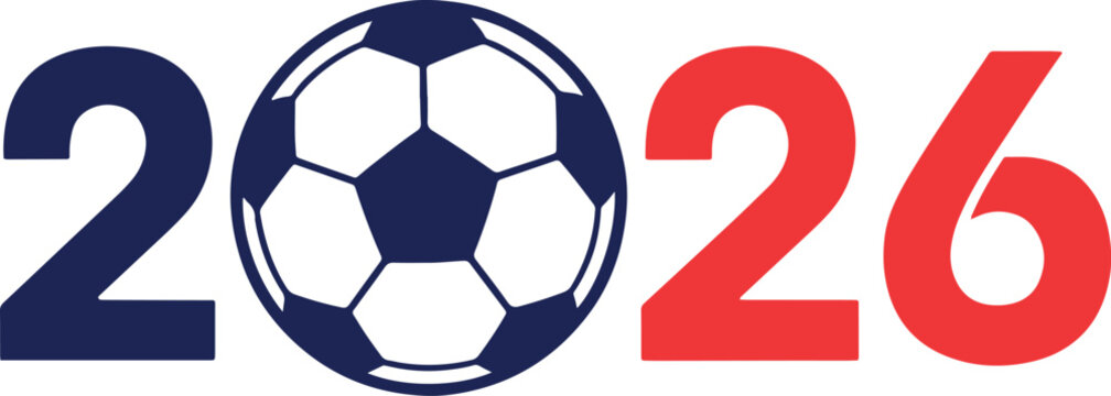 Numeric year 2026 graphic logo with centered dark blue soccer ball illustration.