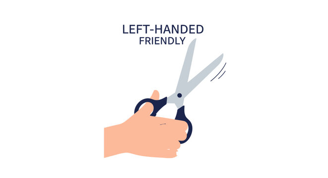 A left hand holding a pair of scissors designed for left handed users.