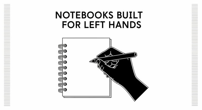 A graphic illustration of a notebook designed specifically for left handed writers.
