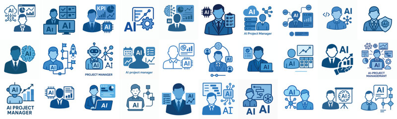 Fototapeta premium flat AI Project Manager vector icon blue color