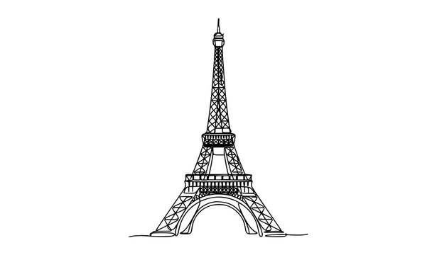 Continuous line drawing of eiffel tower artistic paris monument vector sketch