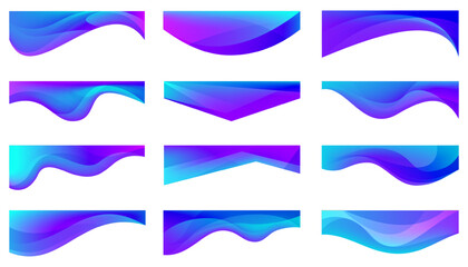 Naklejka na ściany i meble Header vector shapes for banner design. Curved abstract dividers and website templates with blue and purple fluid texture. Modern horizontal separator elements on white background