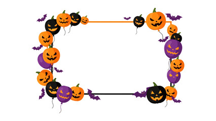 Fototapeta premium Halloween Pumpkin Border: A festive arrangement of jack-o'-lanterns and bat balloons creates a vibrant border, perfect for seasonal decorations and party invitations.