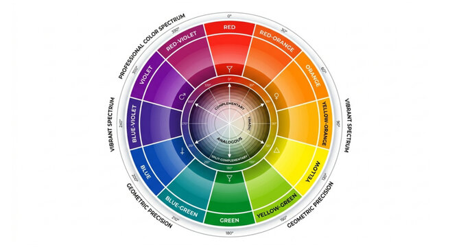 Circular color chart with spectrum and color relationship guide