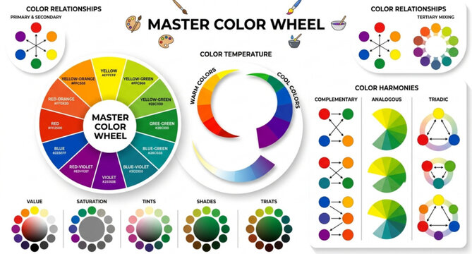 Color picker wheel with chromatic spectrum and hue selection guide