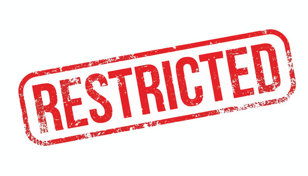 Red distressed rubber stamp with the word restricted on white background for secure documents and private files