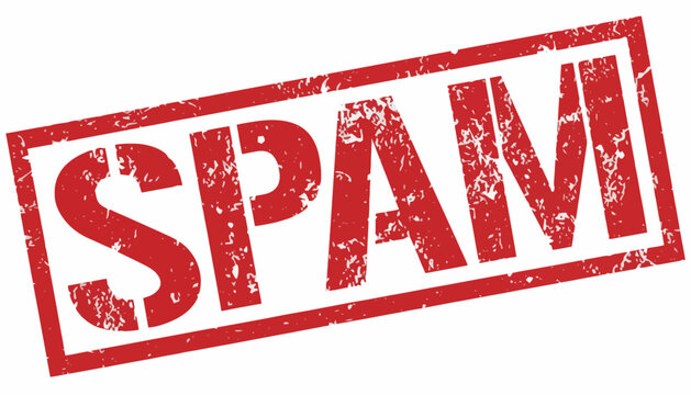Red Grunge Rubber Stamp Print With Spam Text Isolated On A White Background For Digital Security And Unsolicited Electronic Communication Messages