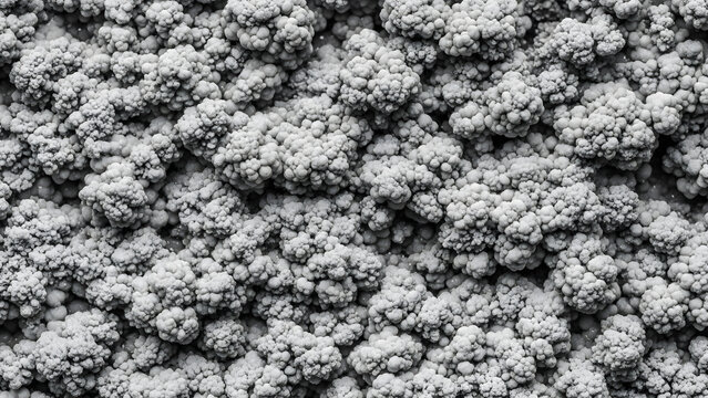 Close-up view of a textured surface covered in rough, gray, bumpy, stone-like formations.