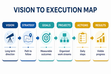Obraz premium A diagram illustrates the Vision to Execution Map process, showing steps from vision to results.