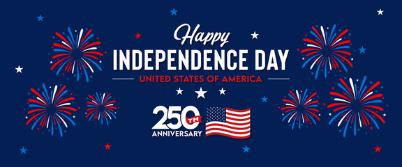 Obraz premium USA 250th Independence Day Celebration Banner with Fireworks