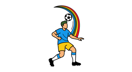 Fototapeta premium Soccer player heading ball with colorful rainbow arc.