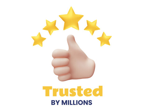 3d customer review banner template, vector realistic hand with thumbs up gesture and five gold stars with text for service feedback or business rating