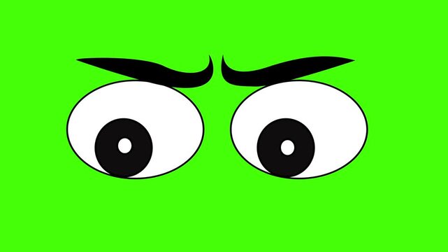 Animated Angry Cartoon Eyes on Green Screen &ndash; Mad Character Expressions with Furrowed Eyebrows Chroma Key