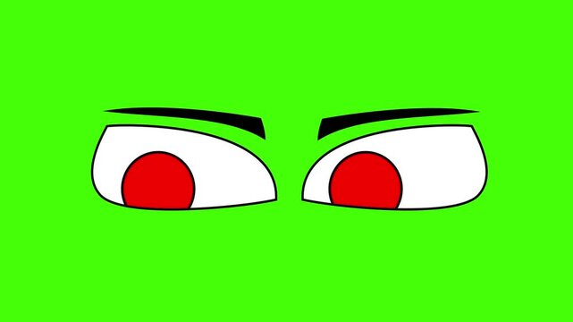 Angry Cartoon Red Eyes on Green Screen &ndash; Animated Evil Monster Gaze with Black Eyebrows
