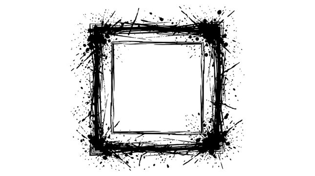 Border characterized by aggressive black ink splatters and rough artistic marks defines a bold frame for creative projects.