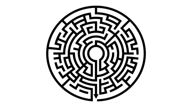 Complex Circular Black and White Maze Design Illustration.