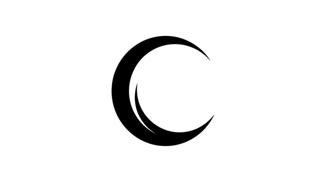 Abstract minimalist crescent moon inspired graphic symbol.