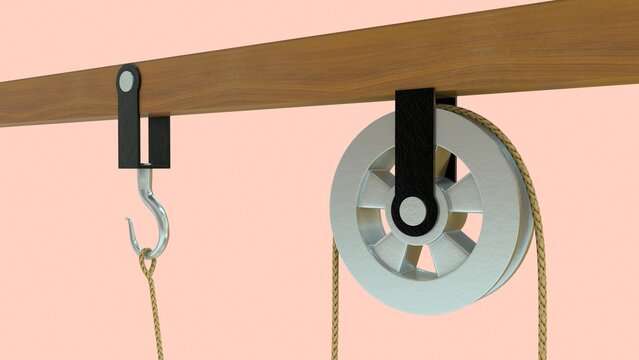 A movable pulley is a simple machine where the wheel and axle are attached directly to the load being lifted. Because it moves along with the object, it halves the force required to lift heavy items, 