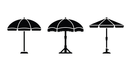 Three Beach Umbrellas In Black Silhouette Against A White Background Silhouette umbrella sunshade parasol © Gahima