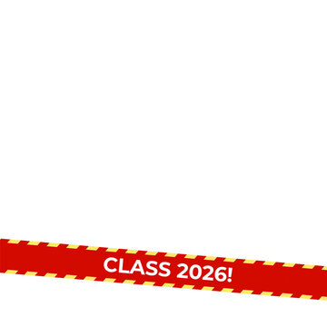 Class Off 2026 Seniour Year Graduation Red Lines. School Calendar Frame, Graduate Invitation Card Design, Congratulations Banner Template. School Grad Day Celebration Layout. Vector Illustration