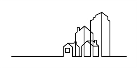 Simple line art of city buildings and houses in a row, modern architecture Vector, illustration © Ratna Art_Gallery