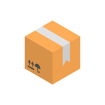 Box isometric icon. Closed box with parcel
