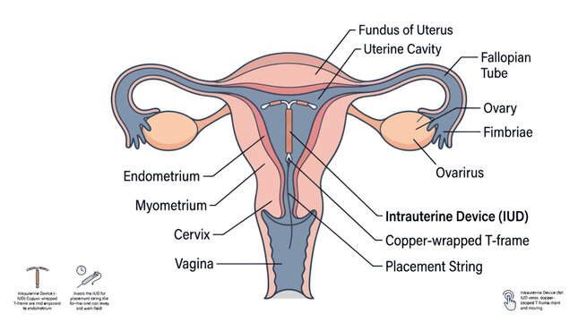 Anatomical Illustration of Female Reproductive System with IUD