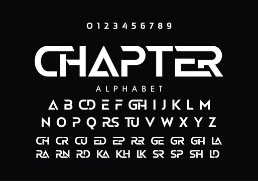 CHAPTER Future modern italic alphabet font. Typography urban style fonts for sport, technology, digital, movie logo design