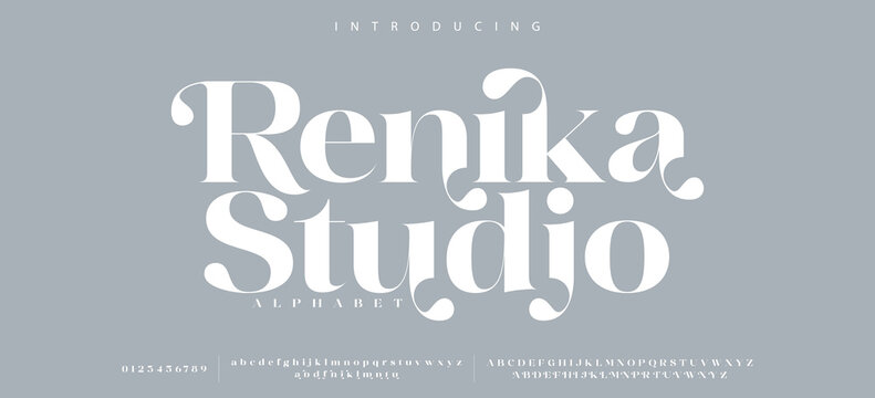 Renika Studio Elegant awesome alphabet letters font and number. unique serif font. Classic Lettering Minimal Fashion Designs. Typography fonts regular uppercase and lowercase. vector illustration