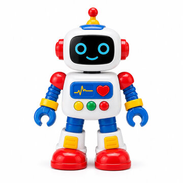 Cute Plastic Robot Toy Isolated on White Background