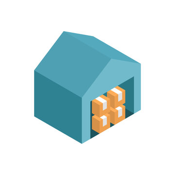 Warehouse, isometric icon. Boxes in the interstitial building, storage room