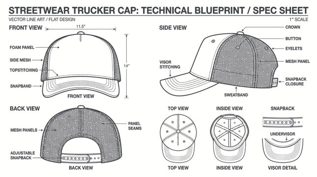 Streetwear Trucker Cap Technical Blueprint