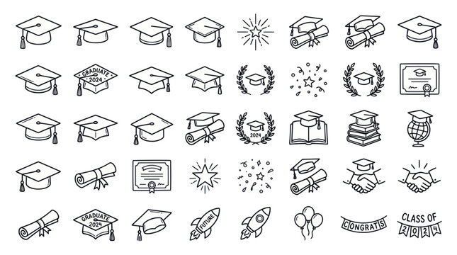 Graduation icons set, education symbols