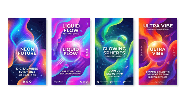 neon colorful poster templates with glowing effects
