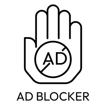Ad Blocker Hand Stop Sign Text Shield Line Icon with Editable Stroke